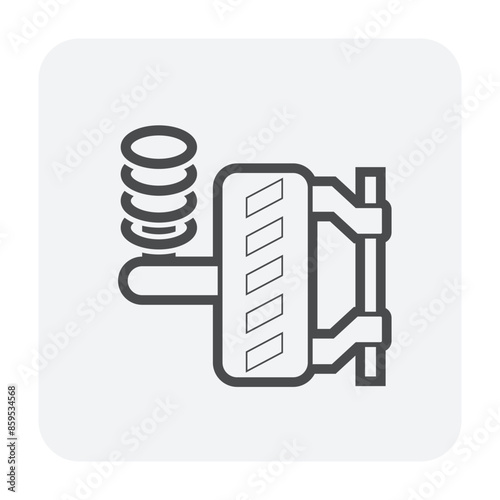 Wheel alignment check vector icon consist of auto car suspension, tyre, machine equipment tool. To adjustment camber, caster and toe by laser, gauge, mechanics. Vehicle service, repair, maintenance.