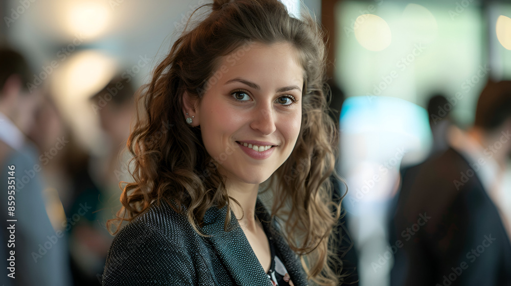 Confident businesswoman at an office event networking with fellow professionals Confident businesswoman at an office event networking with fellow professionals