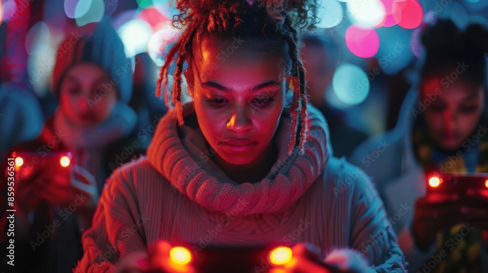 Campaign against cyberbullying, diverse people using devices with positive messages Campaign against cyberbullying, diverse people using devices with positive messages