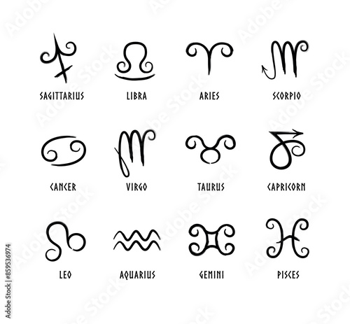 Full editable set of zodiac signs. Astrology.	