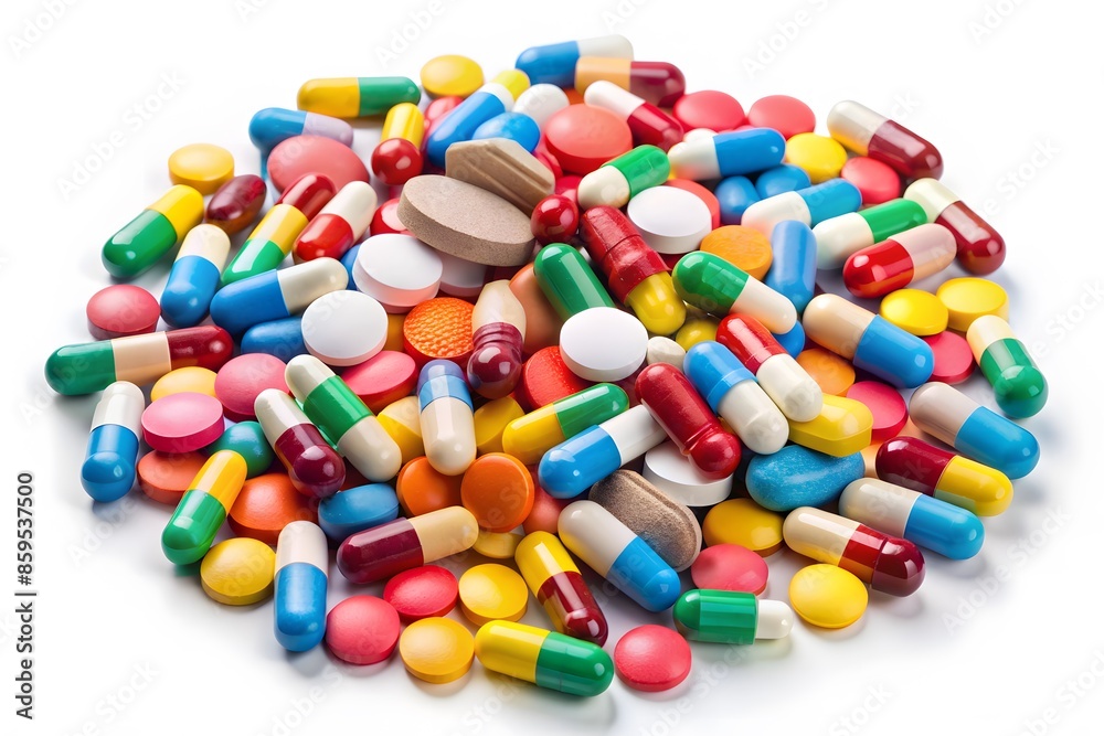 A Pile Of Colorful Pills And Capsules On A White Background. A Pile Of Colorful Pills And Capsules On A White Background.
