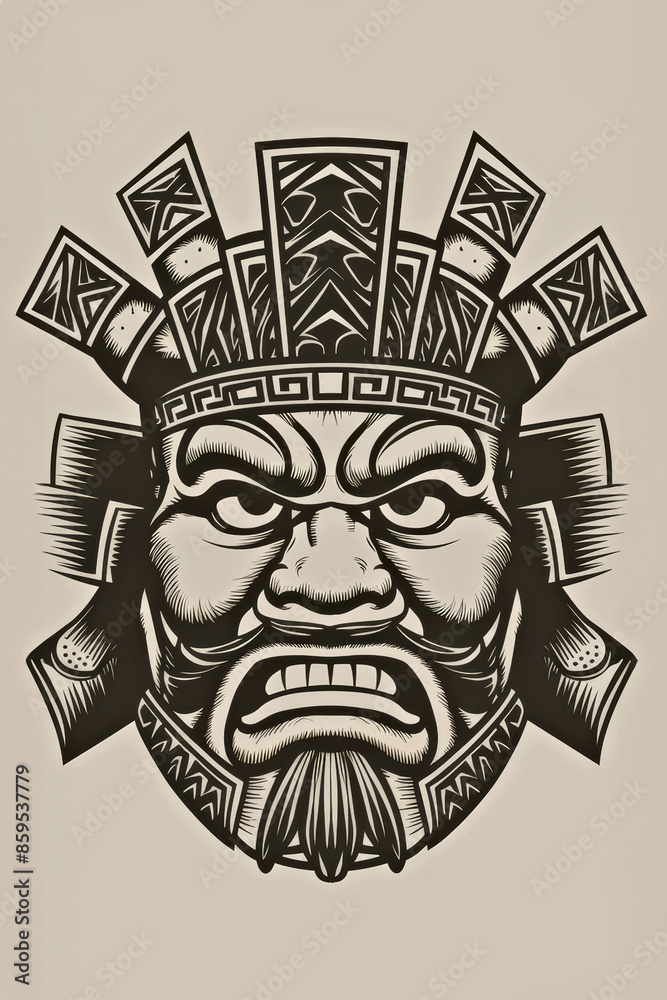 Fototapeta premium Intricate Tribal Mask with Detailed Line Art and Symbolic Motifs