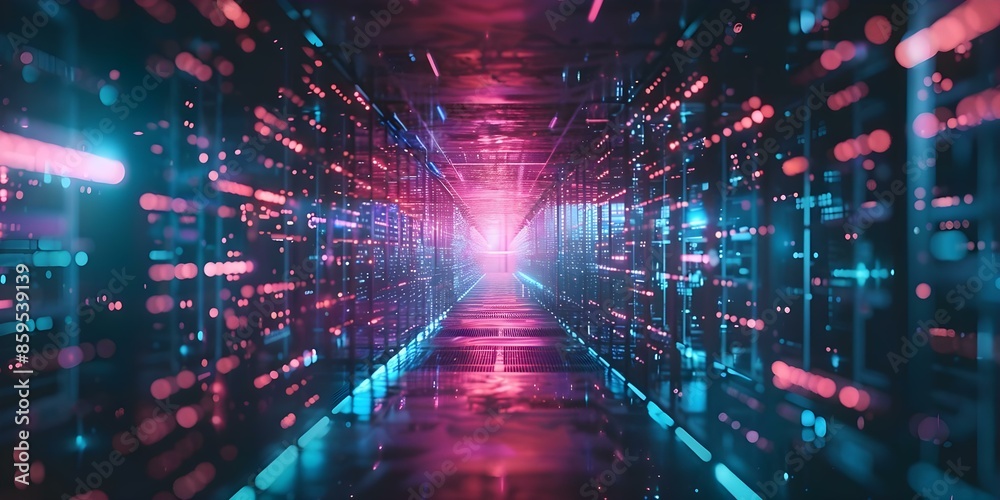 Neon-Lit Futuristic Abstract Background with Data Transfer Elements. Concept Futuristic, Neon-Lit, Abstract Background, Data Transfer Elements Neon-Lit Futuristic Abstract Background with Data Transfer Elements. Concept Futuristic, Neon-Lit, Abstract Background, Data Transfer Elements