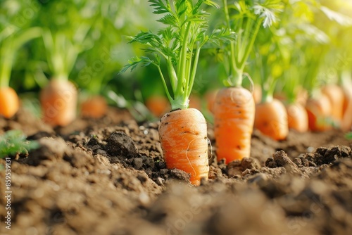 A bunch of carrots are growing in the dirt