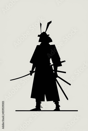 Samurai Silhouette Illustration , Traditional Warrior Art for Design, Print, Poster © Friedbert