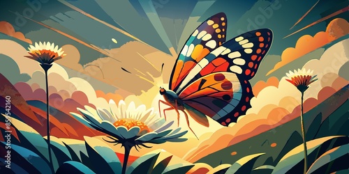 Wallpaper Mural Colorful Butterfly at Sunrise: Nature Illustration Wallpaper Torontodigital.ca