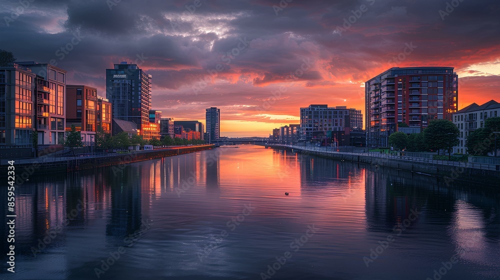 Fototapeta premium A serene scene of a river flowing through a city