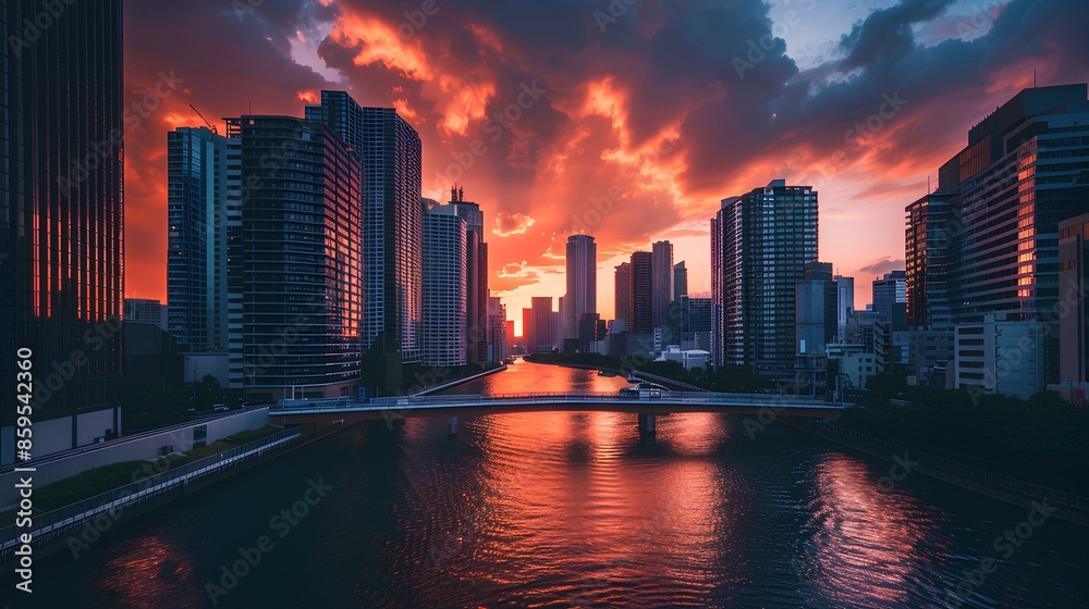 Fototapeta premium A serene scene of a river flowing through a city