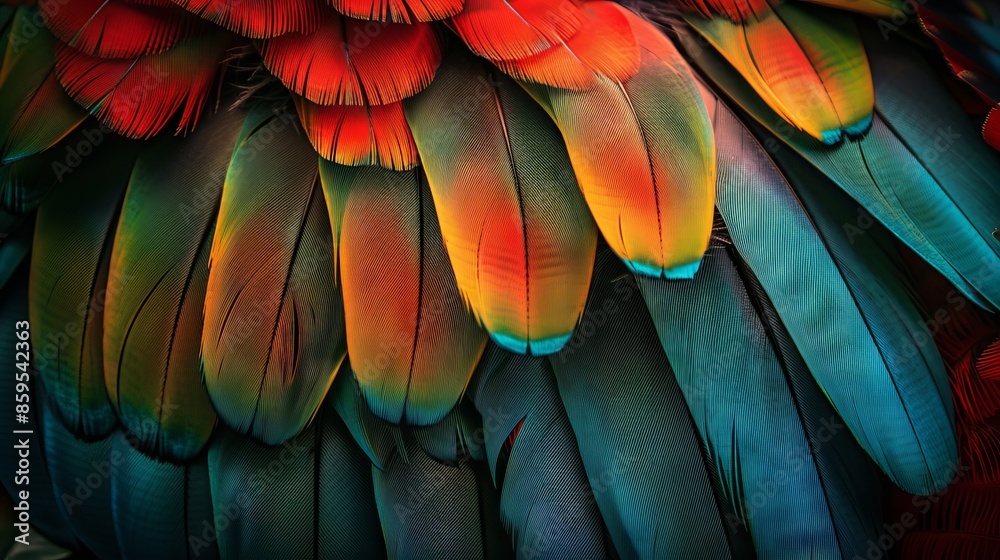 Close Up of Colorful Parrot Feathers With Blue and Orange Hues