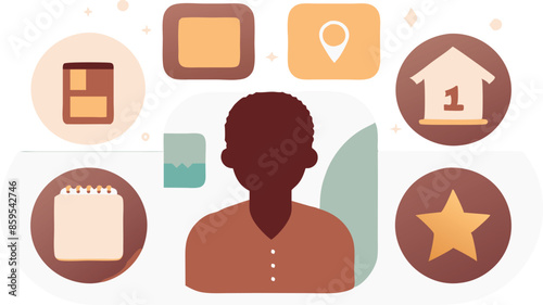 A man is the center of attention in a graphic with various icons surrounding him