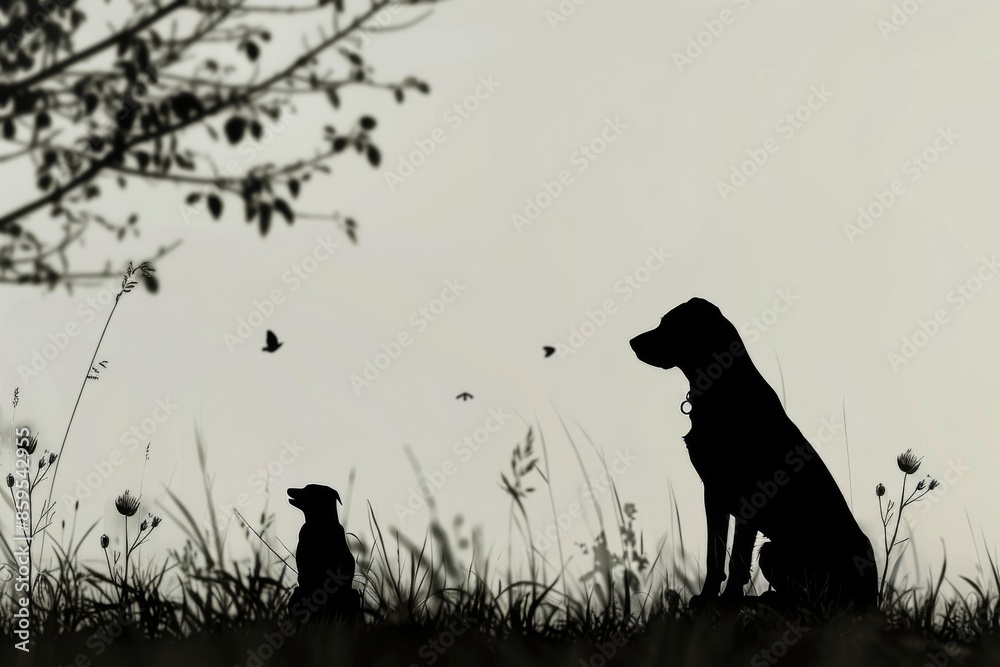 Silhouette of pets and wildlife on a sleek, minimalist backdrop. Silhouette of pets and wildlife on a sleek, minimalist backdrop.