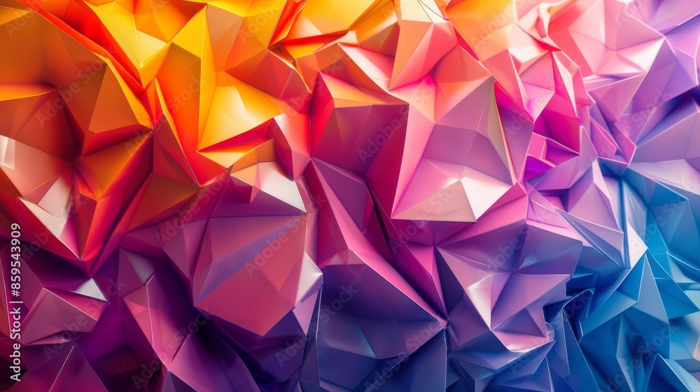 Naklejka premium Abstract 3D origami forms with holographic effects, bright colors, Futuristic, Digital Art, Dynamic Composition
