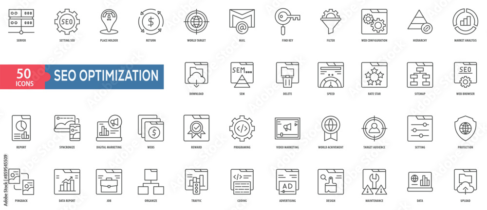 Seo Optimization Icon Collection Set. Easy To Use, Easy To Edit And Simple Line Vector Icons. Seo Optimization Icon Collection Set. Easy To Use, Easy To Edit And Simple Line Vector Icons.