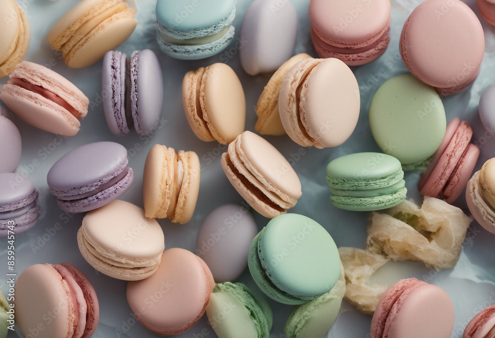 An elegant French macaron selection in pastel colors isolated on transparent background