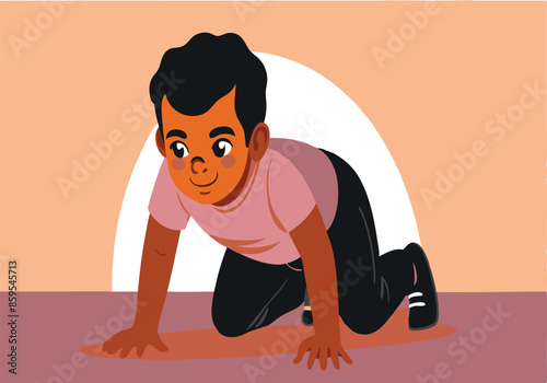 A cartoon of a young boy crawling on the ground