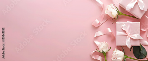 banner for ecommerce website selling gift boxes, pink background,copy space