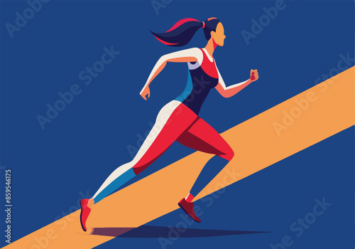 A woman running on a track with a yellow line