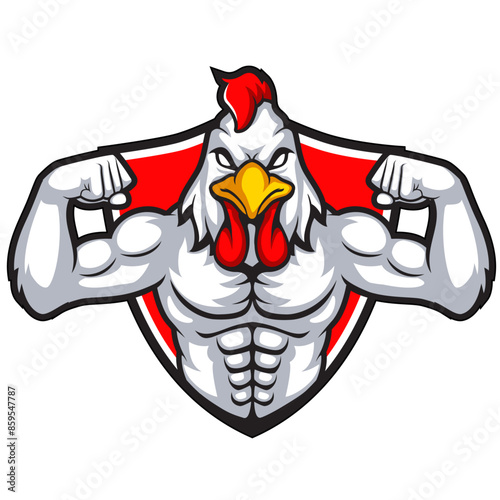 Rooster Muscle Arm Fighting Sports Mascot Logo Character Design Vector Illustration