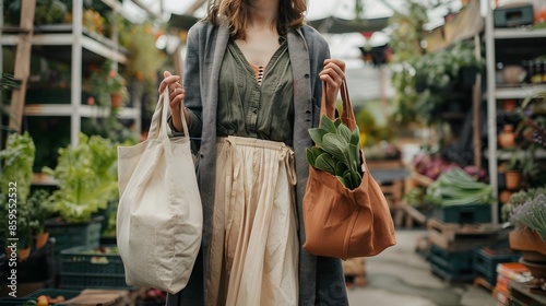Woman Holding Reusable Shop...