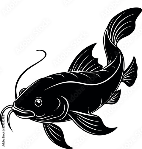 catfish fish silhouette vector illustration Design on a white background