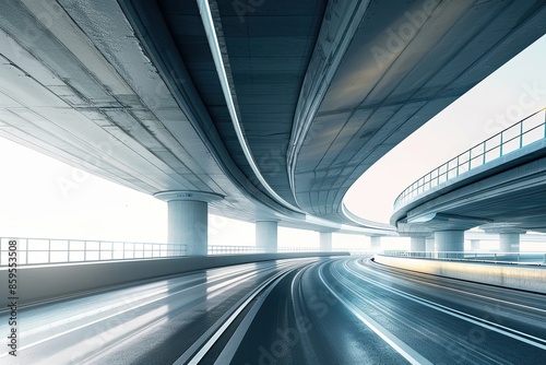 "Highway with Overpass in Background, Long Exposure"