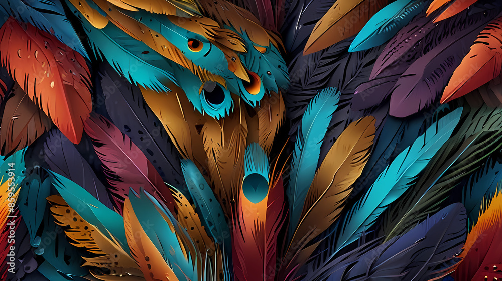 Fototapeta premium Illustration a background featuring the soft and feathery texture of bird plumage, with layered and overlapping feathers