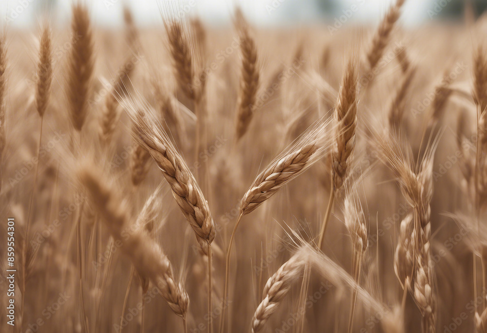 Fototapeta premium Side view of a field of dry mature autumn spikelets of wheat isolated on transparent background