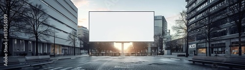 Empty billboard in a downtown Columbus area, with modern buildings, 3D render, no light from frame, urban, realistic