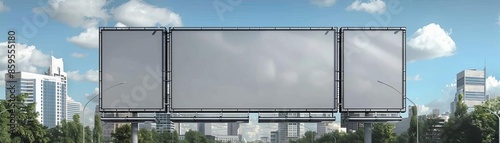 Large blank billboard on a freeway in Charlotte, with the city skyline, 3D render, no light from frame, modern, high detail