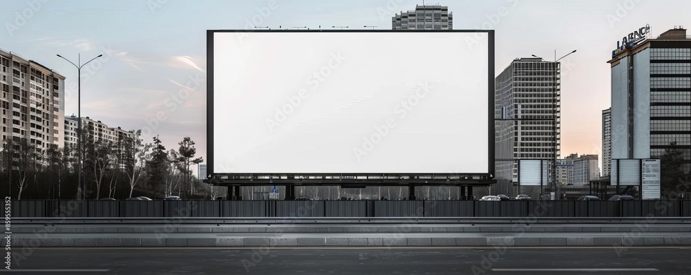 Large blank billboard on a freeway in Fairbanks, with the city skyline, 3D render, no light from frame, modern, high detail Large blank billboard on a freeway in Fairbanks, with the city skyline, 3D render, no light from frame, modern, high detail