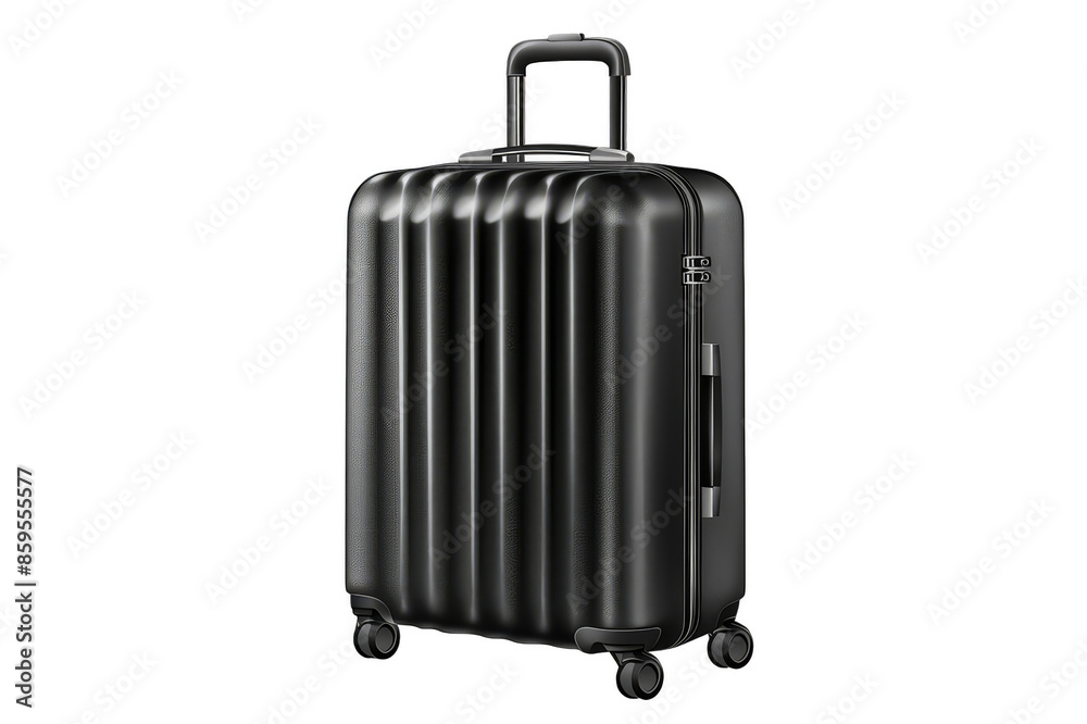 Black plastic suitcase on wheels on a transparent background Black plastic suitcase on wheels on a transparent background