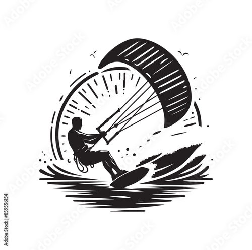 kitesurfing silhouette illustration vector