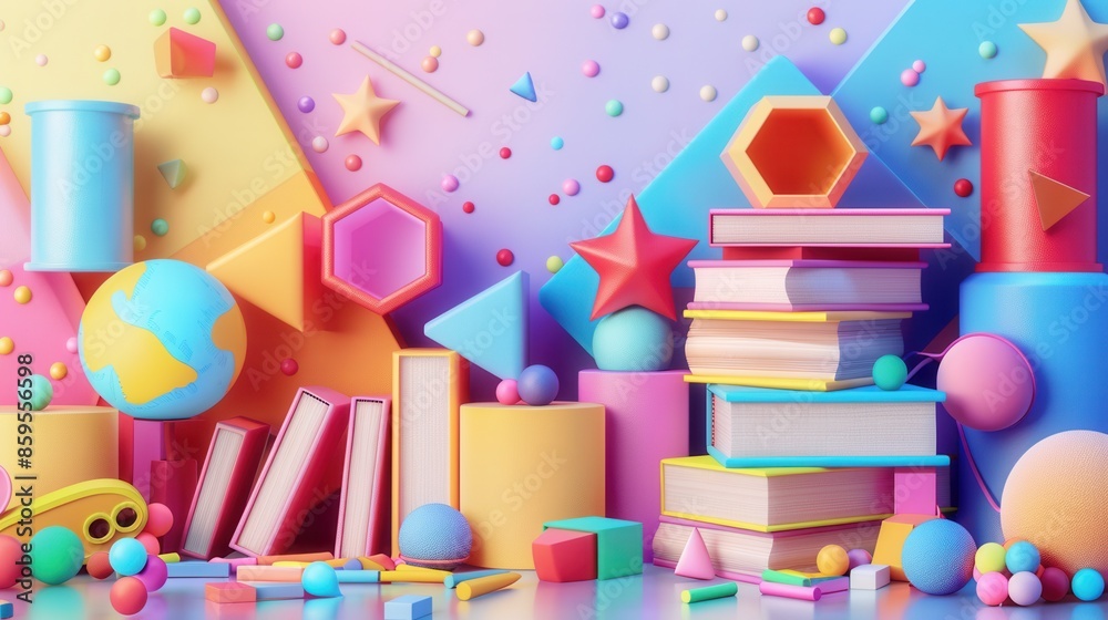 A vibrant scene with colorful books and toys, ideal for childrens educational centers and bookstores. Generative AI A vibrant scene with colorful books and toys, ideal for childrens educational centers and bookstores. Generative AI