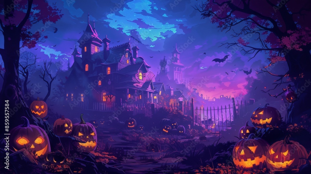 Halloween Night with Eerie Shadows Illustration Halloween Night with Eerie Shadows Illustration
