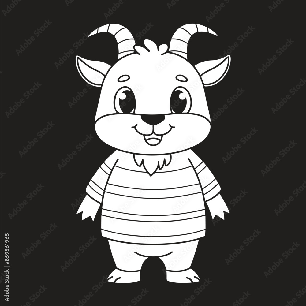 Fototapeta premium Cute goat cartoon wearing shirt coloring page illustration vector. For kids coloring book.