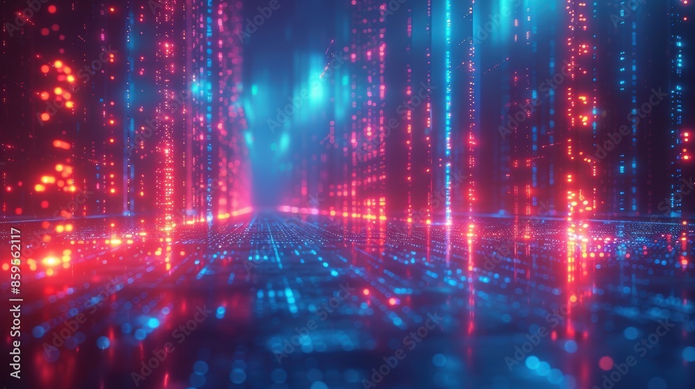 Futuristic digital landscape with glowing neon lights and data streams, showcasing virtual technology and innovation. Futuristic digital landscape with glowing neon lights and data streams, showcasing virtual technology and innovation.