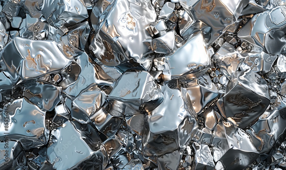 Silver Modelling Material Atoms 3d metal modelling, crystalline and geological shapes, silver and ...