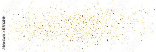 Scattered Golden glitter, confetti on white background. Gold polka dots, circles, round.