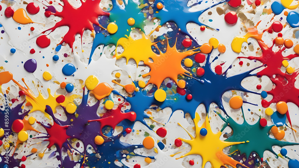 An abstract pattern of colorful paint splatters on a white canvas, creating a vibrant mosaic. Generative AI An abstract pattern of colorful paint splatters on a white canvas, creating a vibrant mosaic. Generative AI