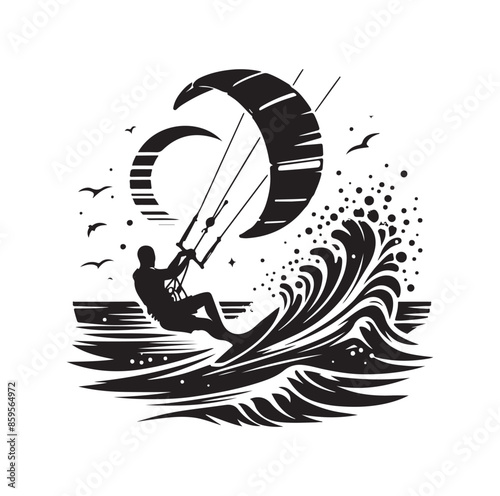 kitesurfing silhouette illustration vector