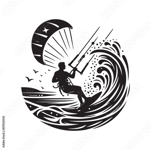 kitesurfing silhouette illustration vector