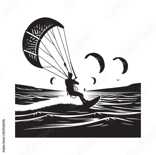 kitesurfing silhouette illustration vector