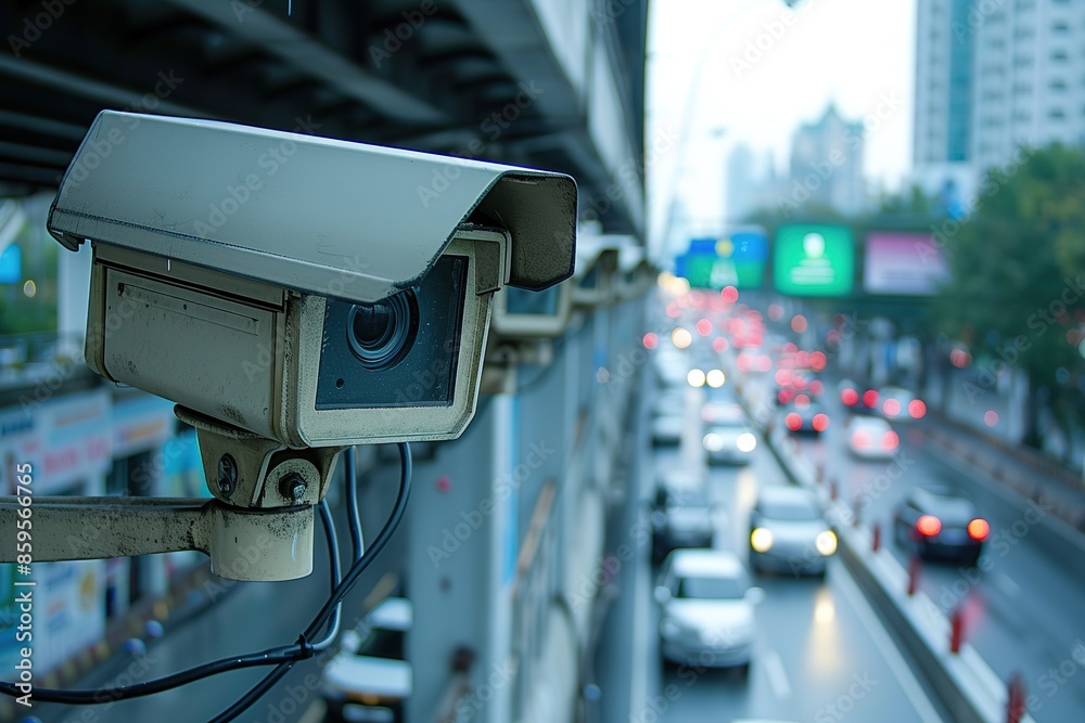 CCTV cameras on the overpass for recording on the road for safety and traffic violations. CCTV cameras on the overpass for recording on the road for safety and traffic violations.