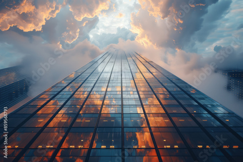 Wallpaper Mural Glass skyscraper as the focal point, with a skyline of high-rise buildings, eye-level view, Torontodigital.ca