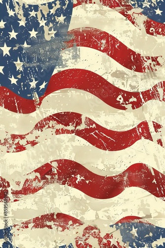 Wallpaper Mural Vintage-style Memorial Day pattern with distressed American flags. Torontodigital.ca