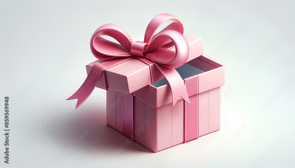 3D, A pink gift box with a pink bow. The box is open with the top slightly ajar. 3D, A pink gift box with a pink bow. The box is open with the top slightly ajar.