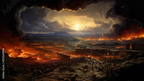 Battle Of Carrhae Painting - ancient, rome, roman, battle, war, sunset, sky, sun, sunrise, clouds, landscape, orange, cloud, evening, dusk, red, light, night, mountain, dawn