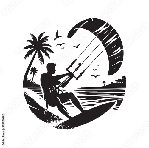 kitesurfing silhouette illustration vector