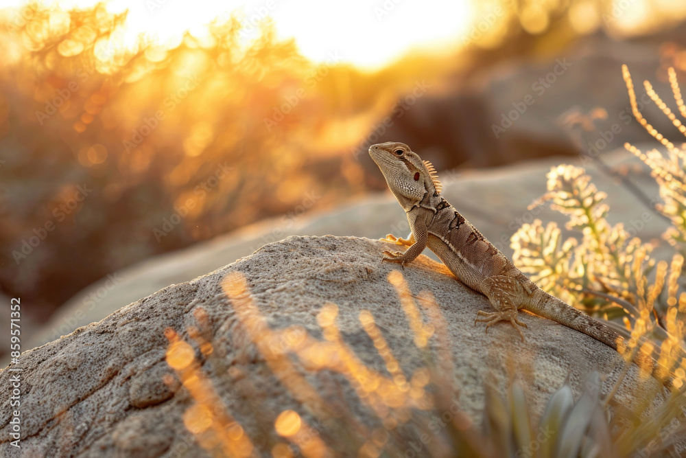 A lizard skitters across a sunlit rock, quick and nimble in its movements A lizard skitters across a sunlit rock, quick and nimble in its movements