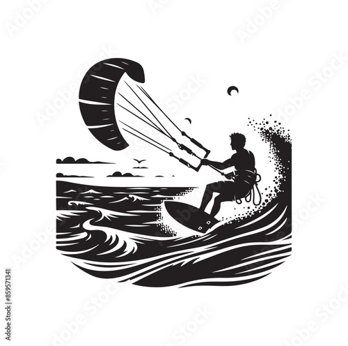kitesurfing silhouette illustration vector